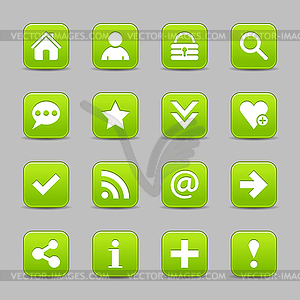 16 green satin icon with white basic sign on rounded square web button with black shadow - vector clipart