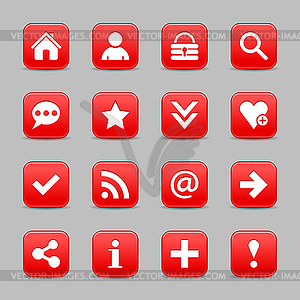 16 red satin icon with white basic sign on rounded square web button with black shadow - vector clipart