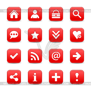 16 red magenta satin icon with basic sign - vector image