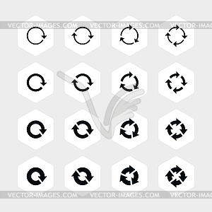 hexagon16 стрелка обновления значок перезагрузки знак установлен 04 - иллюстрация в векторе