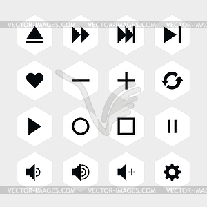 Hexagon16 media player control button ui icon set 06 - royalty-free vector image