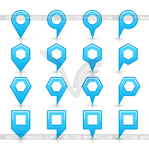 Cyan color map pin icon satin location sign with empty copy space, gray shadow and reflection - vector clip art