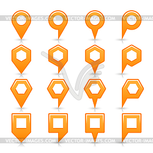 Light orange color map pin icon satin location sign with empty copy space, gray shadow and reflection - vector image