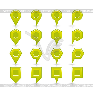 Light green color map pin sign satin location icon with dark empty copy space and gray shadow, reflection - vector image