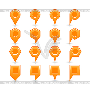 Light orange color map pin sign satin location icon with dark empty copy space and gray shadow, reflection - vector EPS clipart