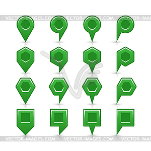 Green color map pin sign satin location icon with dark empty copy space and gray shadow, reflection - vector clipart