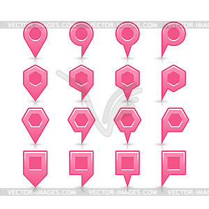 Светло-розовый цвет на карте контактный знак значок атлас место с темной пустой копией пространства и серые тени, отражения - изображение в векторном формате