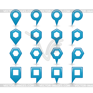 Blue color map pin sign satin location icon with gray shadow and reflection - vector image