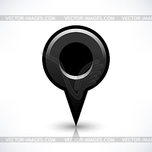 Black map pin location sign round shape icon with shadow and reflection in simple flat style - vector image