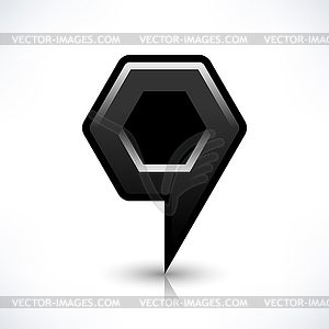 Black map pin location sign rounded polygon shape icon with shadow and reflection in simple flat style - vector image