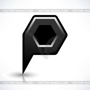 Black map pin location sign rounded polygon shape icon with shadow and reflection in simple flat style - vector clip art