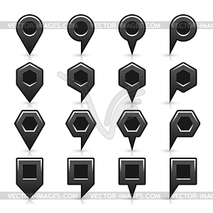 16 map pins sign location icon with gray reflection and shadow in satin style - vector image