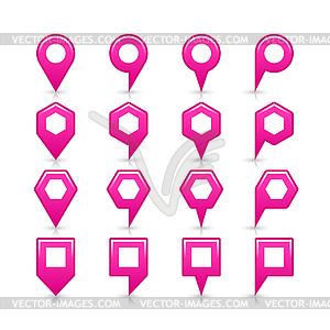 Pink color map pin sign satin location icon with gray shadow and reflection - vector EPS clipart