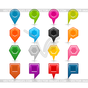 16 blank map pins sign location icon with shadow reflection - vector clipart