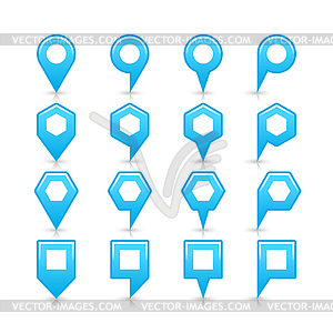 Cyan color map pin sign satin location icon with gray shadow and reflection - vector clip art