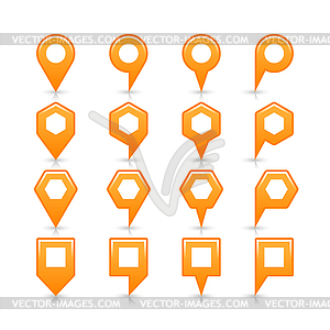 Light orange color map pin sign satin location icon with gray shadow and reflection - vector image