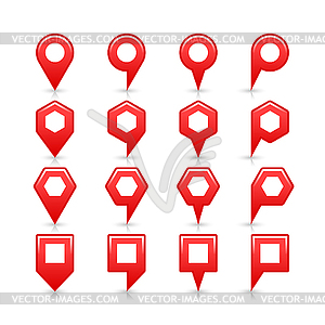 Red color color map pin sign satin location icon with gray shadow and reflection - vector image