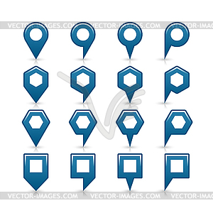 Blue color map pin sign satin location icon with gray shadow and reflection - vector image