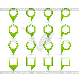 Green color blank map pin sign empty satin location icon with gray shadow and reflection - vector clipart