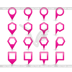 Розовый цвет бланковой карте контактный знак значок пустой атлас месте с серой тенью и отражением - изображение в векторном виде