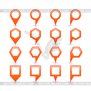 Orange color blank map pin sign empty satin location icon with gray shadow and reflection - vector clipart