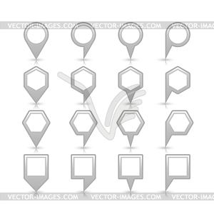 Gray color blank map pin sign empty satin location icon with gray shadow and reflection - vector image