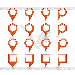 Brown color blank map pin sign empty satin location icon with gray shadow and reflection - vector clipart