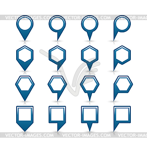 Cobalt blue color blank map pin sign empty satin location icon with gray shadow and reflection - vector clipart