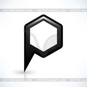 Map pin location black sign rounded hexagon shape icon with gray shadow and gradient reflection in simple flat style - vector clipart