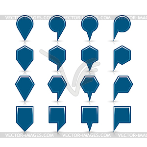 Cobalt blue map pin sign satin location icon with empty copy space and reflection and shadow - vector clip art