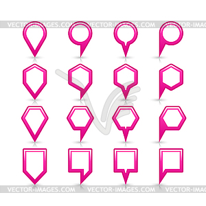 Pink blank map pin sign satin location icon with gray shadow and reflection - vector clip art