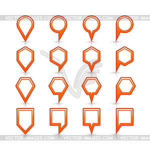 Orange blank map pin sign satin location icon with gray shadow and reflection - color vector clipart