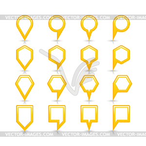 Yellow blank map pin sign satin location icon with gray shadow and reflection - vector image