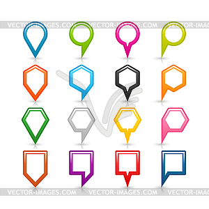 16 blank map pins sign location icon with shadow reflection - vector image