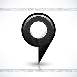 Black map pin location sign circular shape icon with reflection gray shadow in simple flat style - vector clipart