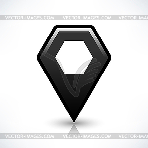 Black empty map pin location sign rounded polygon shape icon with drop reflection gray shadow in simple flat style - vector clipart