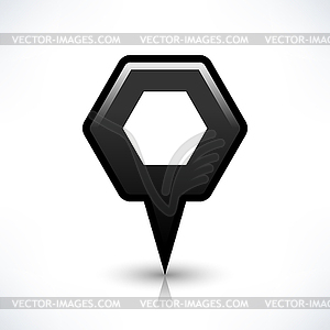 Black empty map pin location sign rounded polygon shape icon with drop reflection gray shadow in simple flat style - vector clipart / vector image