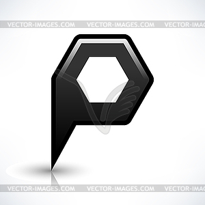 Black empty map pin location sign rounded polygon shape icon with drop reflection gray shadow in simple flat style - vector image