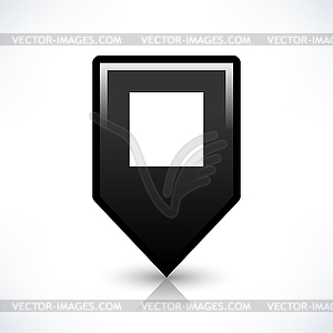 Black empty map pin location sign rounded square shape icon with drop reflection gray shadow in simple flat style - vector image