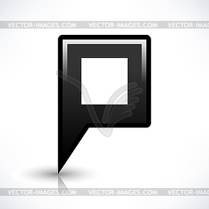 Black empty map pin location sign rounded square shape icon with drop reflection gray shadow in simple flat style - vector clipart