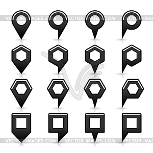 16 map pins sign location icon with gray reflection and shadow in flat satined style - vector clipart