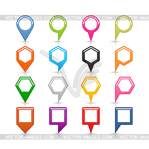 16 blank map pins sign location icon with shadow reflection - vector clip art