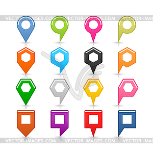 16 empty map pins sign set location icon with shadow reflection - vector image