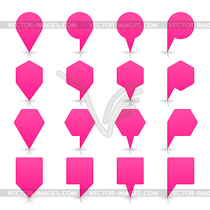 Розовый карту контактный значок знак местоположение с серой тенью и отражением в простом плоском стиле - изображение в векторе