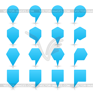 Cyan map pin sign location icon with gray shadow and reflection  in simple flat style - vector image