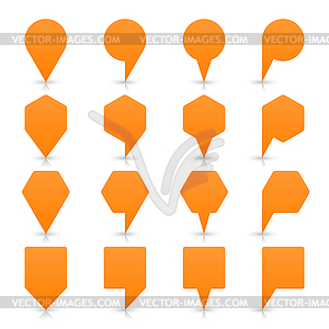 Orange map pin sign location icon with gray shadow and reflection  in simple flat style - vector image