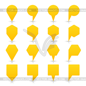 Yellow map pin sign location icon with gray shadow and reflection  in simple flat style - vector EPS clipart