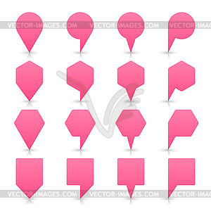 Pink map pin sign location icon with gray shadow and reflection  in simple flat style - vector clipart