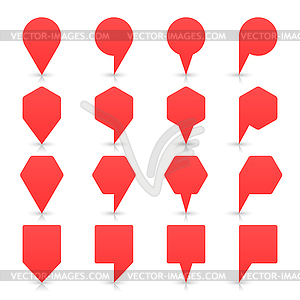 Red map pin sign location icon with gray shadow and reflection  in simple flat style - vector clip art