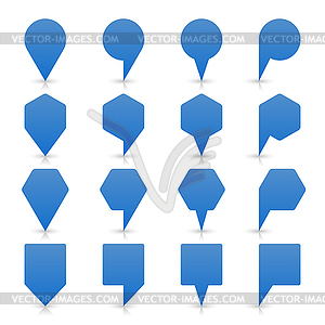 Blue map pin sign location icon with gray shadow and reflection  in simple flat style - vector image